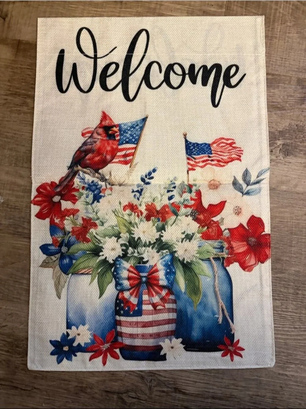 Welcome Patriotic Floral Bath Mat - Red, White & Blue